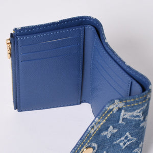 Like new Louis Vuitton trifold wallet monogram denim portefeuille Victorine M13212 blue denim reprint new model used 4a001935