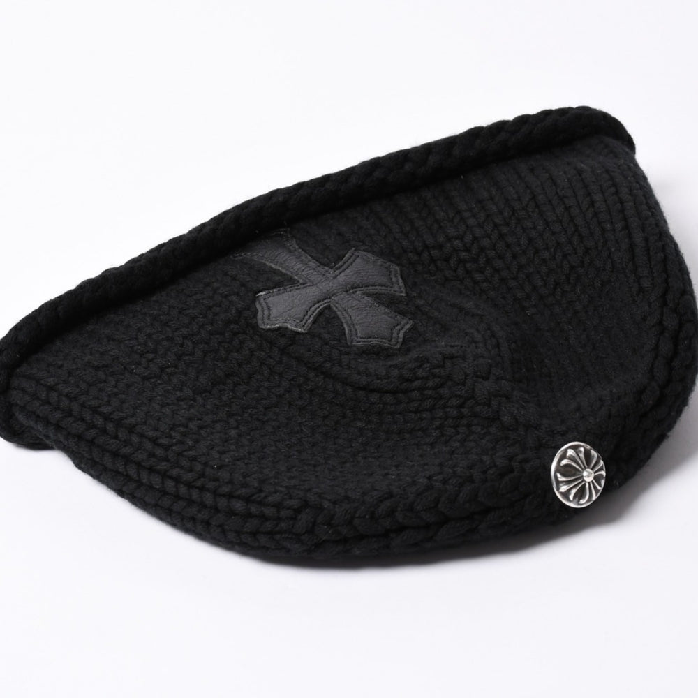 極美品 CHROME HEARTS クロムハーツ BEANIE CASH CH CROSS CHクロス ビーニー ニットキャップ クロスパッチ カシミヤ 中古 4a002357