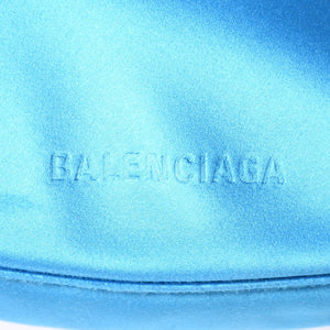 BALENCIAGA バレンシアガ レオポルダ スモールホーボーバッグ ディストレストサテン ラムスキン エンボスロゴ ライトブルー 3WAY 美品 中古 4a002364