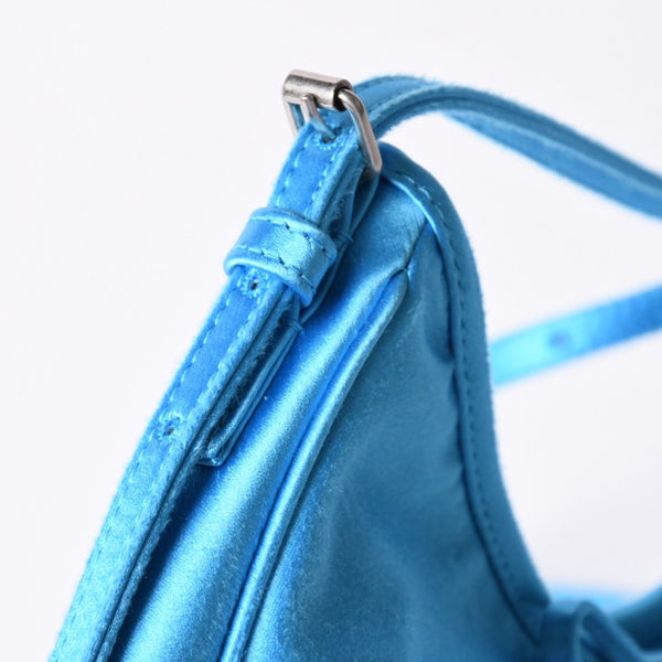 BALENCIAGA バレンシアガ レオポルダ スモールホーボーバッグ ディストレストサテン ラムスキン エンボスロゴ ライトブルー 3WAY 美品 中古 4a002364