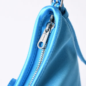 BALENCIAGA バレンシアガ レオポルダ スモールホーボーバッグ ディストレストサテン ラムスキン エンボスロゴ ライトブルー 3WAY 美品 中古 4a002364