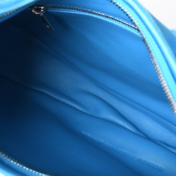 BALENCIAGA バレンシアガ レオポルダ スモールホーボーバッグ ディストレストサテン ラムスキン エンボスロゴ ライトブルー 3WAY 美品 中古 4a002364
