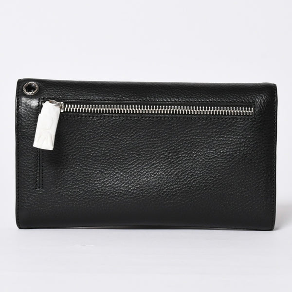 新品未使用 CHROME HEARTS クロムハーツ WAVE CRS BTN NOVELTY ウェーブロングウォレット 長財布 クロスボタン ブラック 中古 4a002437