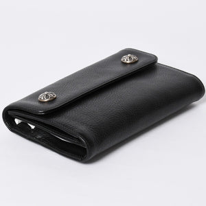 新品未使用 CHROME HEARTS クロムハーツ WAVE CRS BTN NOVELTY ウェーブロングウォレット 長財布 クロスボタン ブラック 中古 4a002437