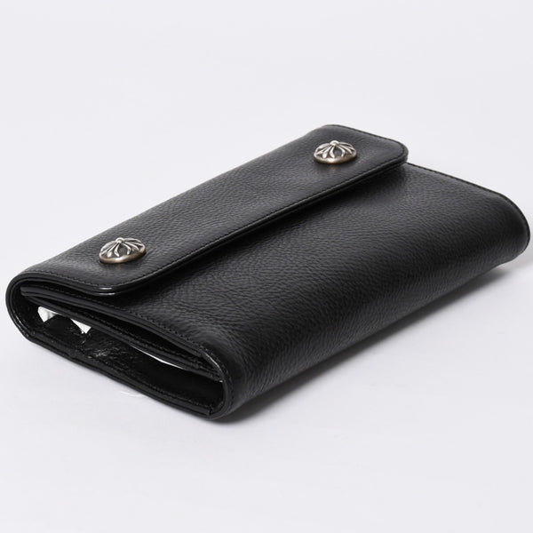 新品未使用 CHROME HEARTS クロムハーツ WAVE CRS BTN NOVELTY ウェーブロングウォレット 長財布 クロスボタン ブラック 中古 4a002437