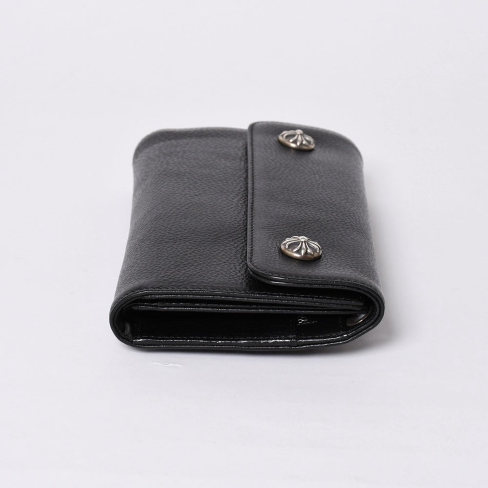 New and unused CHROME HEARTS WAVE CRS BTN NOVELTY Wave Long Wallet Long Wallet Cross Button Black Used 4a002437