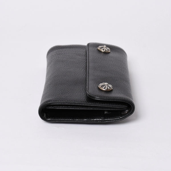 新品未使用 CHROME HEARTS クロムハーツ WAVE CRS BTN NOVELTY ウェーブロングウォレット 長財布 クロスボタン ブラック 中古 4a002437