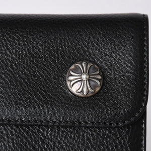 新品未使用 CHROME HEARTS クロムハーツ WAVE CRS BTN NOVELTY ウェーブロングウォレット 長財布 クロスボタン ブラック 中古 4a002437