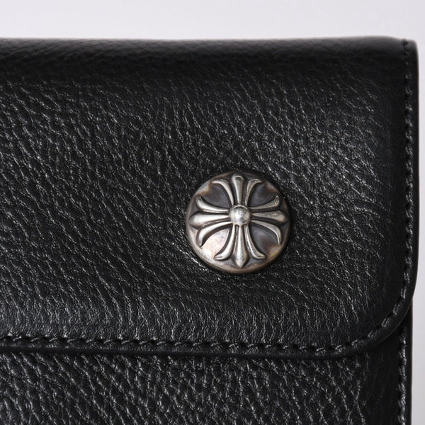 新品未使用 CHROME HEARTS クロムハーツ WAVE CRS BTN NOVELTY ウェーブロングウォレット 長財布 クロスボタン ブラック 中古 4a002437