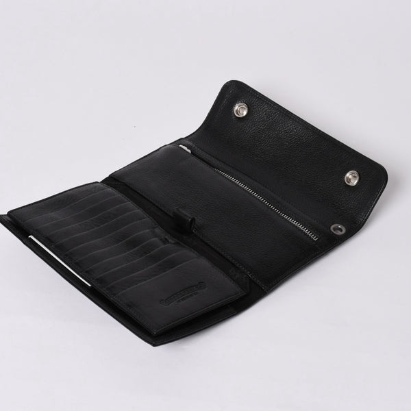 新品未使用 CHROME HEARTS クロムハーツ WAVE CRS BTN NOVELTY ウェーブロングウォレット 長財布 クロスボタン ブラック 中古 4a002437