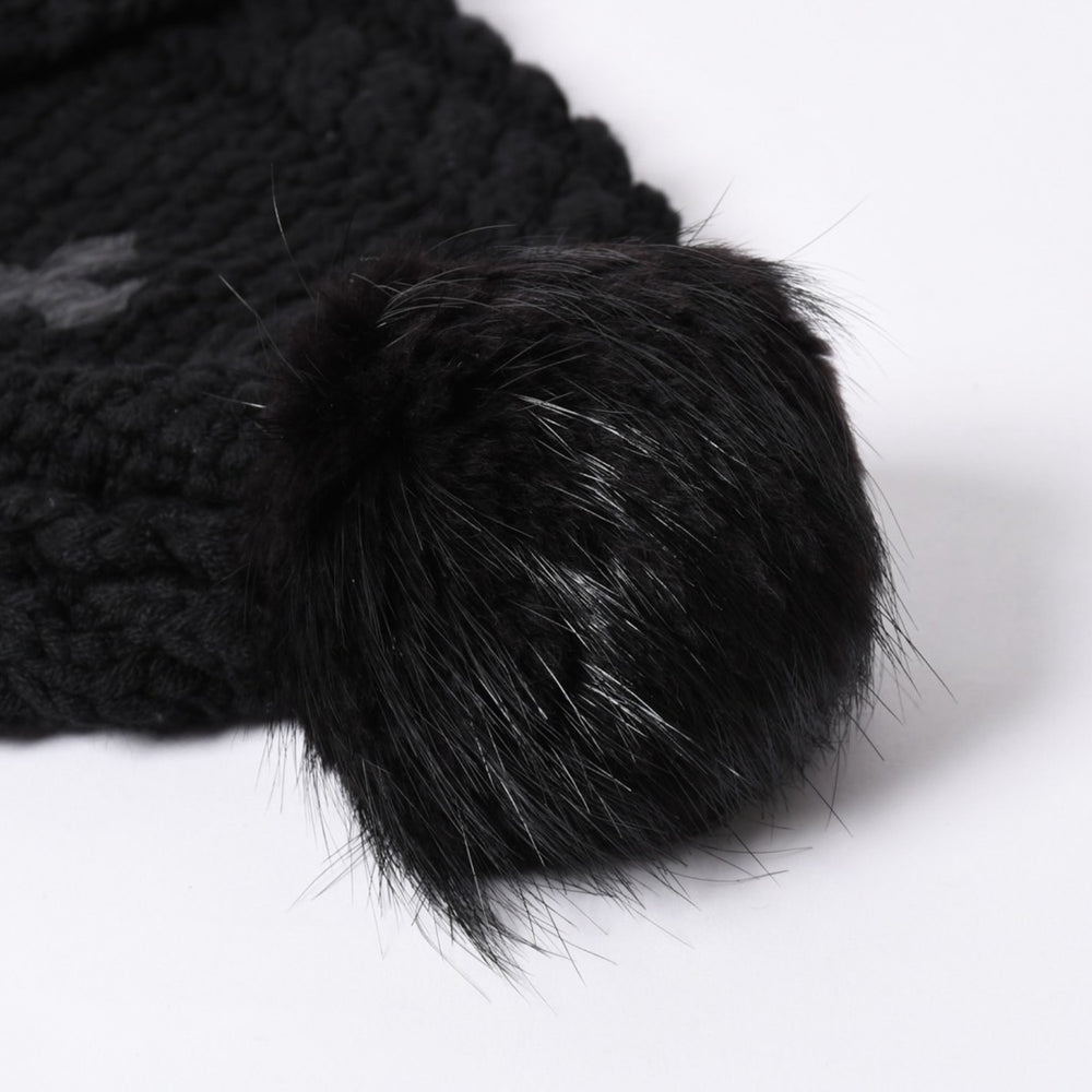 Like new CHROME HEARTS CH cross patch cashmere beanie ONE SIZE 22cm beaver fur lamb leather black used 4a002372