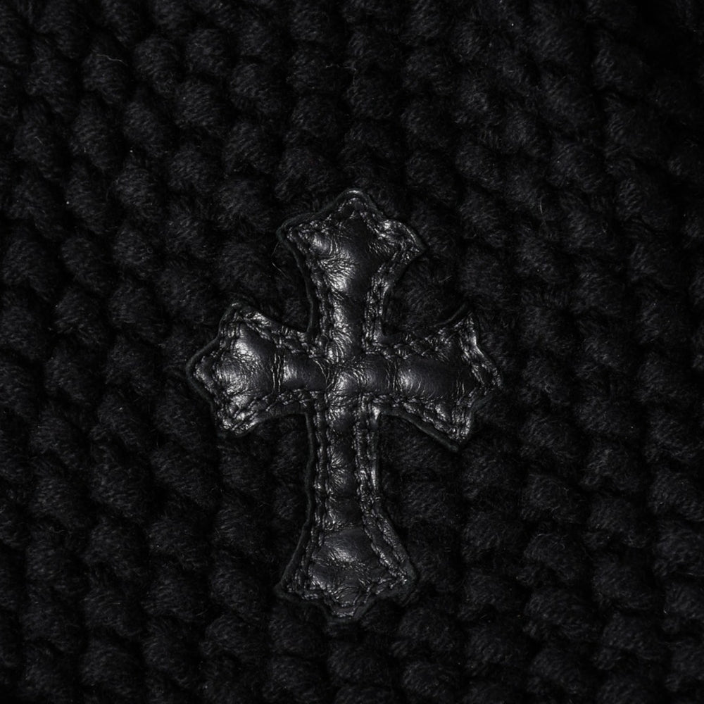 Like new CHROME HEARTS CH cross patch cashmere beanie ONE SIZE 22cm beaver fur lamb leather black used 4a002372