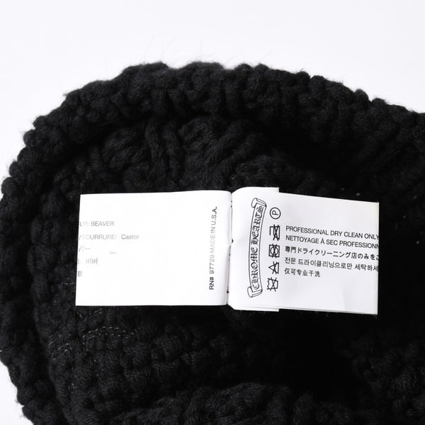 新品同様品 CHROME HEARTS クロムハーツ CHクロスパッチ カシミヤ ビーニー ONE SIZE 22cm ビーバーファー ラムレザー ブラック 中古 4a002372