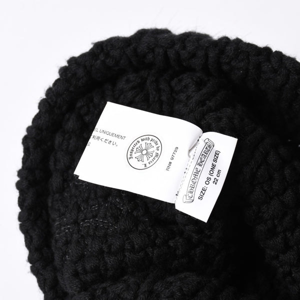 新品同様品 CHROME HEARTS クロムハーツ CHクロスパッチ カシミヤ ビーニー ONE SIZE 22cm ビーバーファー ラムレザー ブラック 中古 4a002372