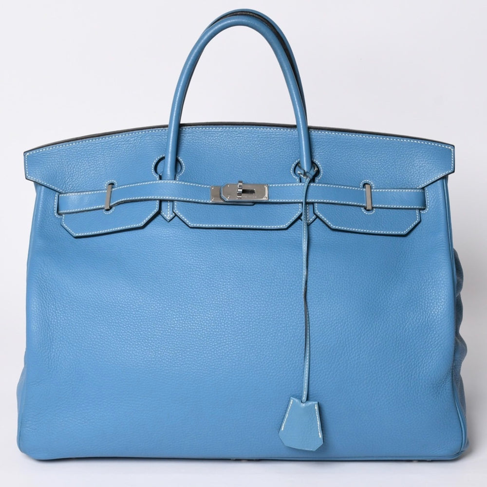 極美品 激レア HERMES エルメス ハンドバッグ バーキン50 トリヨンクレマンス □J刻印 ブルージーン シルバー金具 中古 4a002409