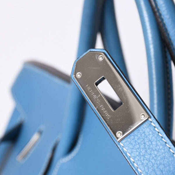 極美品 激レア HERMES エルメス ハンドバッグ バーキン50 トリヨンクレマンス □J刻印 ブルージーン シルバー金具 中古 4a002409