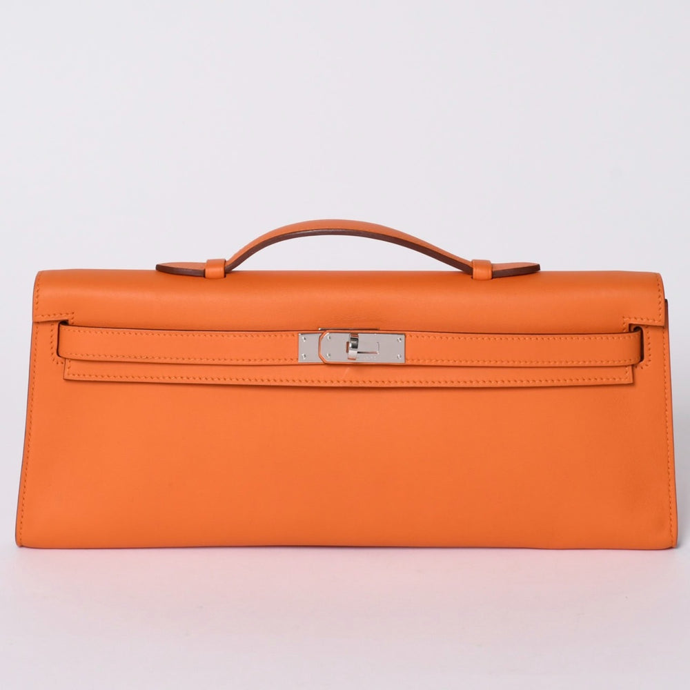 Like new HERMES KELLY CUT Kelly cut handbag Vaux Swift Orange Silver hardware T stamp Used 4a002407