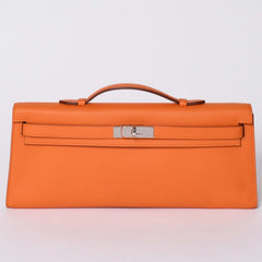 Like new HERMES KELLY CUT Kelly cut handbag Vaux Swift Orange Silver hardware T stamp Used 4a002407