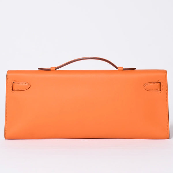 Like new HERMES KELLY CUT Kelly cut handbag Vaux Swift Orange Silver hardware T stamp Used 4a002407
