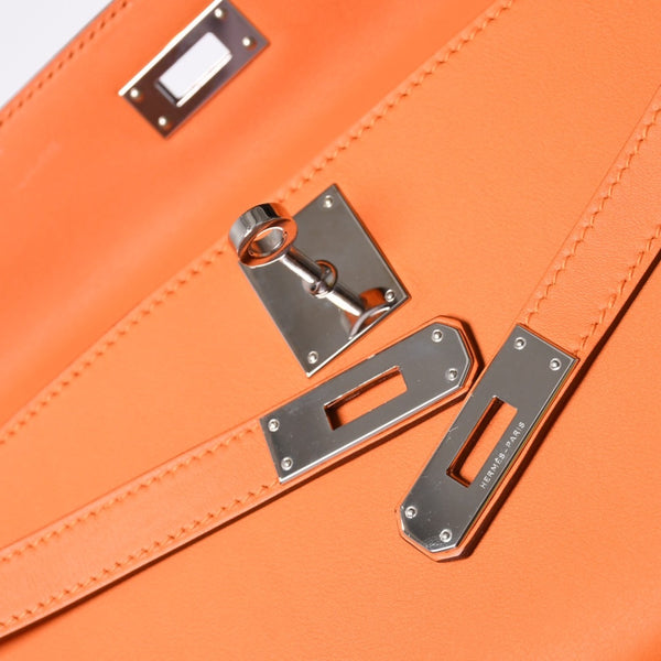 Like new HERMES KELLY CUT Kelly cut handbag Vaux Swift Orange Silver hardware T stamp Used 4a002407