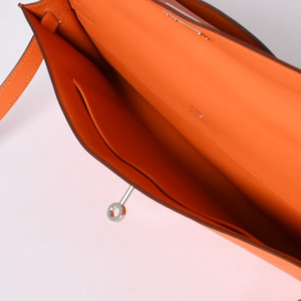 Like new HERMES KELLY CUT Kelly cut handbag Vaux Swift Orange Silver hardware T stamp Used 4a002407