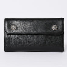 画像をギャラリービューアに読み込む, 新品未使用 CHROME HEARTS クロムハーツ WAVE CRS BTN NOVELTY ウェーブロングウォレット 長財布 クロスボタン ブラック 中古 4a002437