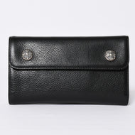新品未使用 CHROME HEARTS クロムハーツ WAVE CRS BTN NOVELTY ウェーブロングウォレット 長財布 クロスボタン ブラック 中古 4a002437