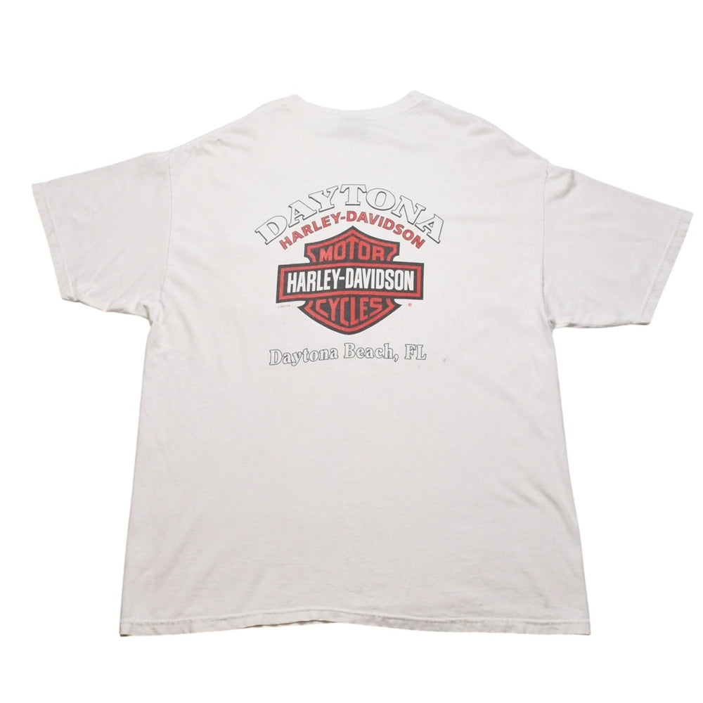 Harley Davidson ハーレーダビッドソン プリント Tシャツ 半袖 ホワイト レッド Daytona Beach, FL 美品 中古 4a002343