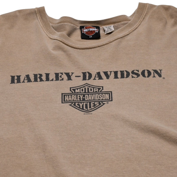 HARLEY DAVIDSON ハーレーダビッドソン モーターサイクル Tシャツ ベージュ ブラウン サイズXXL 美品 中古 4a002344
