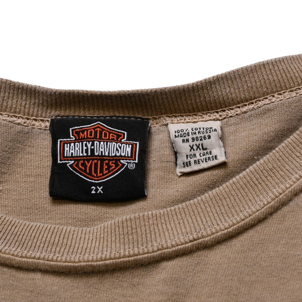 HARLEY DAVIDSON ハーレーダビッドソン モーターサイクル Tシャツ ベージュ ブラウン サイズXXL 美品 中古 4a002344