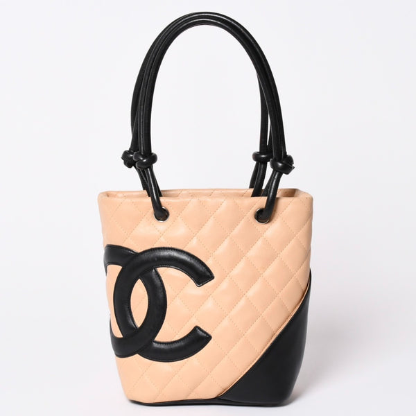 CHANEL シャネル CANBON カンボンライン スモール トートバッグ A25166 9番台 ココマーク カーフスキン ベージュ 美品 中古 4a002413
