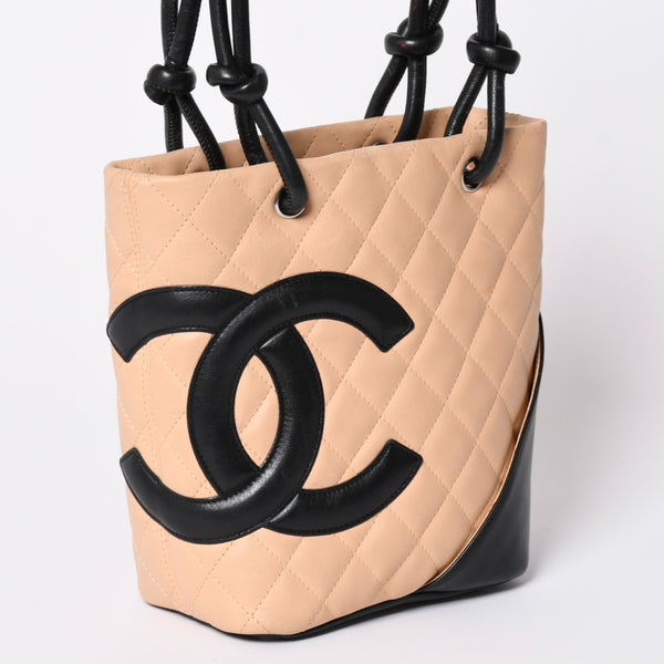 CHANEL シャネル CANBON カンボンライン スモール トートバッグ A25166 9番台 ココマーク カーフスキン ベージュ 美品 中古 4a002413