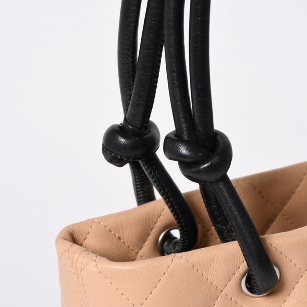 CHANEL シャネル CANBON カンボンライン スモール トートバッグ A25166 9番台 ココマーク カーフスキン ベージュ 美品 中古 4a002413
