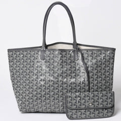 極美品 GOYARD ゴヤール サンルイPM ゴヤールディンキャンバス カーフ グレー シルバー金具 フランス製 中古 4a002387