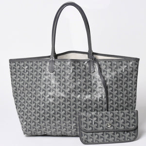 極美品 GOYARD ゴヤール サンルイPM ゴヤールディンキャンバス カーフ グレー シルバー金具 フランス製 中古 4a002387