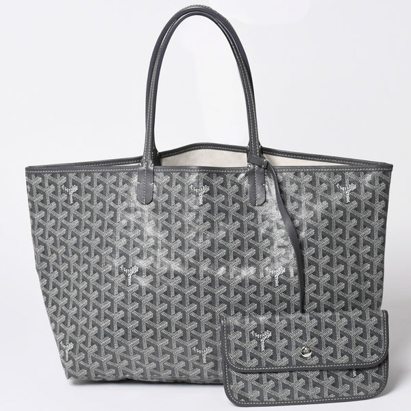 極美品 GOYARD ゴヤール サンルイPM ゴヤールディンキャンバス カーフ グレー シルバー金具 フランス製 中古 4a002387