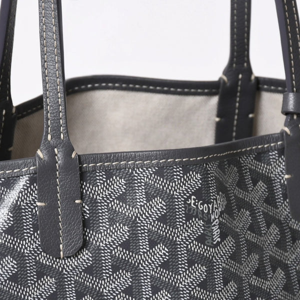 極美品 GOYARD ゴヤール サンルイPM ゴヤールディンキャンバス カーフ グレー シルバー金具 フランス製 中古 4a002387