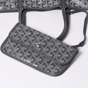 極美品 GOYARD ゴヤール サンルイPM ゴヤールディンキャンバス カーフ グレー シルバー金具 フランス製 中古 4a002387