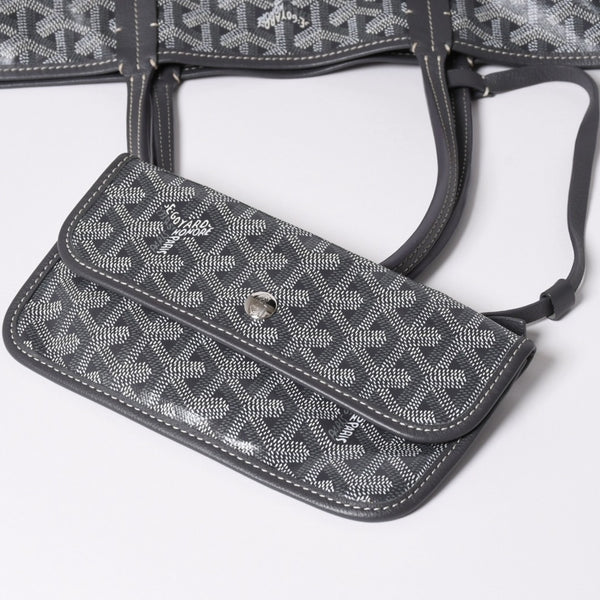 極美品 GOYARD ゴヤール サンルイPM ゴヤールディンキャンバス カーフ グレー シルバー金具 フランス製 中古 4a002387