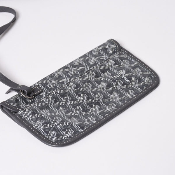 極美品 GOYARD ゴヤール サンルイPM ゴヤールディンキャンバス カーフ グレー シルバー金具 フランス製 中古 4a002387