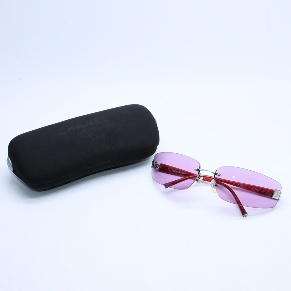 CHANEL シャネル リムレス サングラス アイウェア 4018 c.147/76 サイズ68□17 120 ココマーク ピンク レッド 美品 中古 4a002139