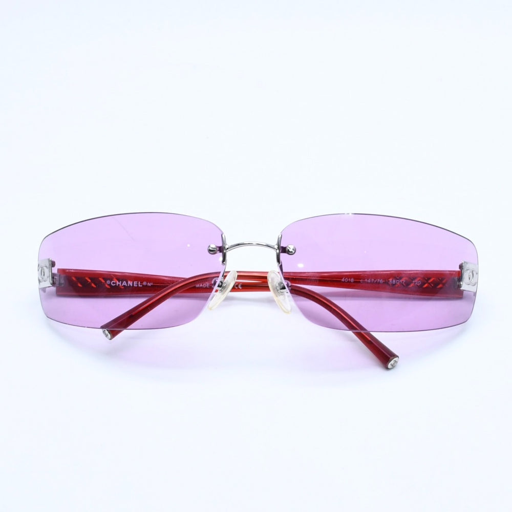 CHANEL シャネル リムレス サングラス アイウェア 4018 c.147/76 サイズ68□17 120 ココマーク ピンク レッド 美品 中古 4a002139