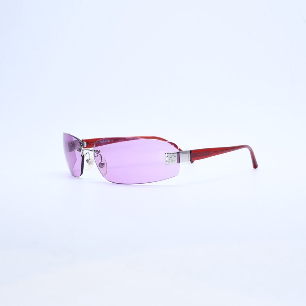 CHANEL Rimless Sunglasses Eyewear 4018 c.147/76 Size 68□17 120 Coco Mark Pink Red Good Condition Used 4a002139
