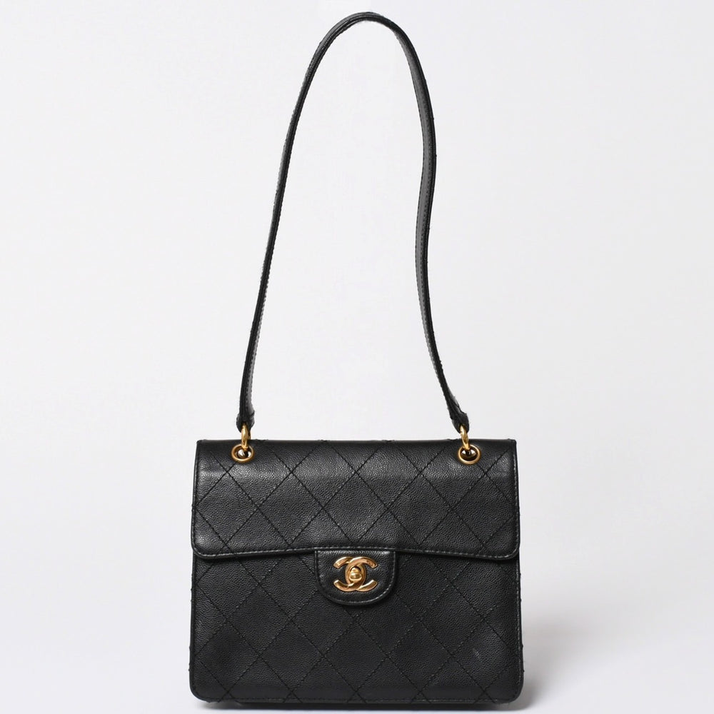 CHANEL Chanel Matelasse One Shoulder Bag No. 5 Coco Mark Caviar Skin Quilting Black Gold Hardware Good Condition Used 4a002384