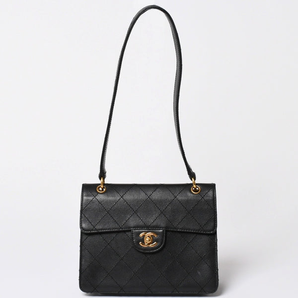 CHANEL Chanel Matelasse One Shoulder Bag No. 5 Coco Mark Caviar Skin Quilting Black Gold Hardware Good Condition Used 4a002384