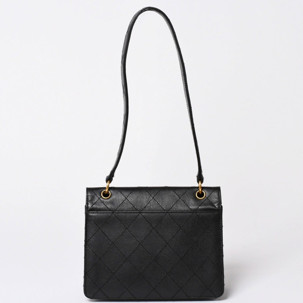 CHANEL Chanel Matelasse One Shoulder Bag No. 5 Coco Mark Caviar Skin Quilting Black Gold Hardware Good Condition Used 4a002384