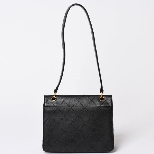 CHANEL Chanel Matelasse One Shoulder Bag No. 5 Coco Mark Caviar Skin Quilting Black Gold Hardware Good Condition Used 4a002384