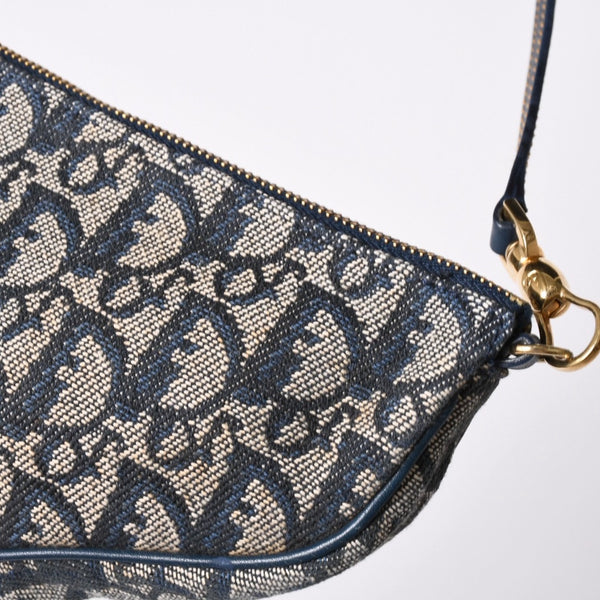 Very Good Condition Christian Dior Trotter Saddle Bag One Shoulder Bag Saddle Pouch MC0031 Navy Used 4a002404