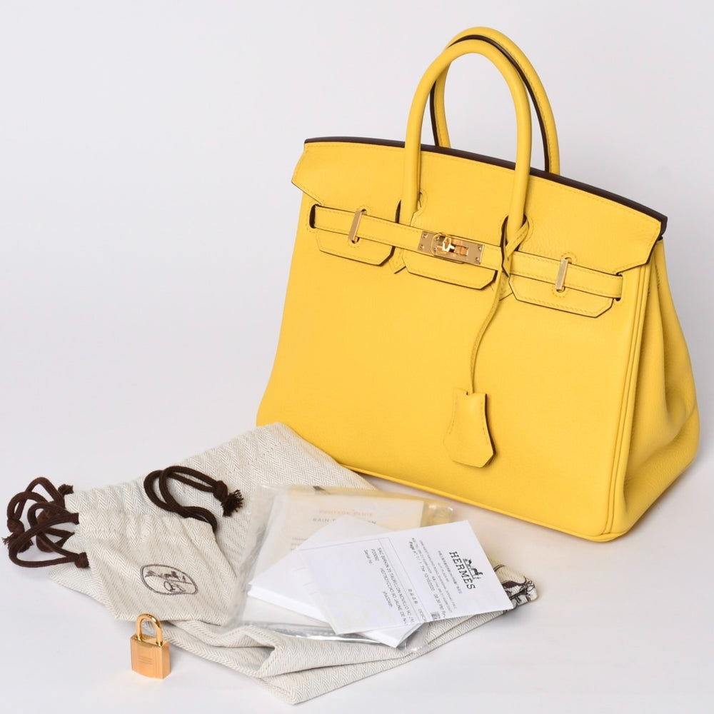 Like new item HERMES Birkin 25 handbag Y stamp Taurillon Novillo Naples Yellow Silver hardware Used 4a002401