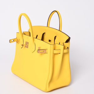 新品同様品 HERMES エルメス バーキン25 ハンドバッグ Y刻印 トリヨンノビーヨ ネープルスイエロー シルバー金具 中古 4a002401